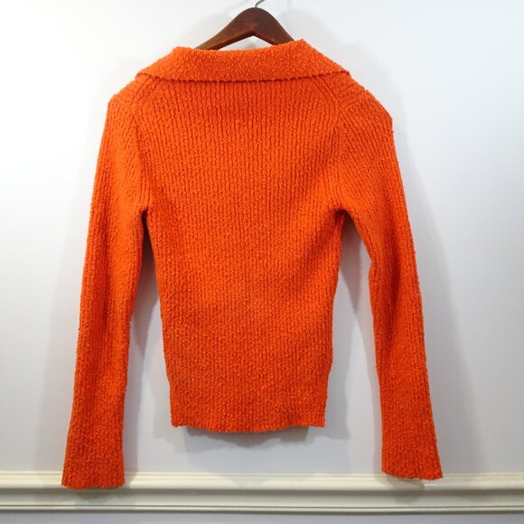 Helmut Lang Orange Sweater V-Neck Collared Bodycon Nubby Size S Textured Sexy - Picture 8 of 8